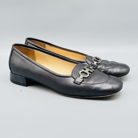 Salvatore Ferragamo Shoes Womens 5.5 Black Leather Gancini Buckle Loafer Slip On - Picture 2 of 12